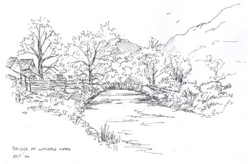 Sketch of Packhorse Bridge at Wasdale Head copyright Sue Thompson