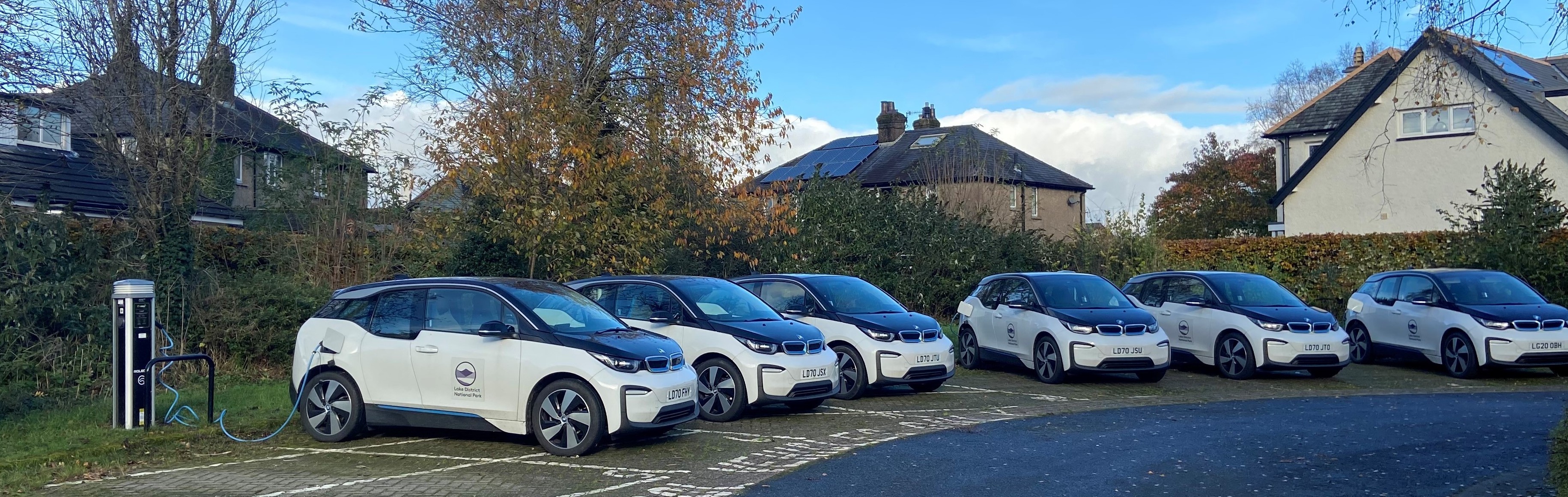 Electric cars at charging station