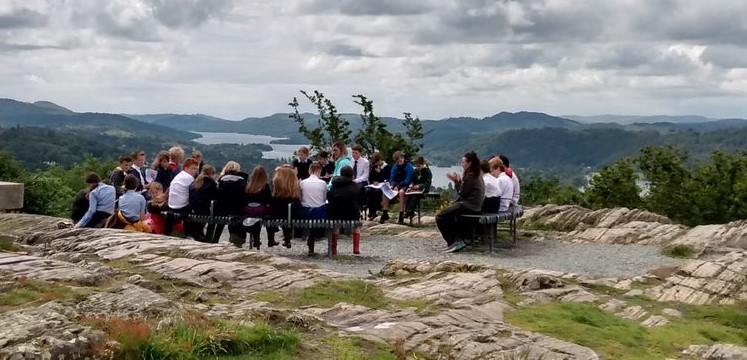 Students from Windermere School in outdoor lesson on Orrest Head
