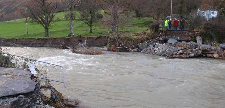 Destroyed bridge in Newlands valley after floods of November 2009