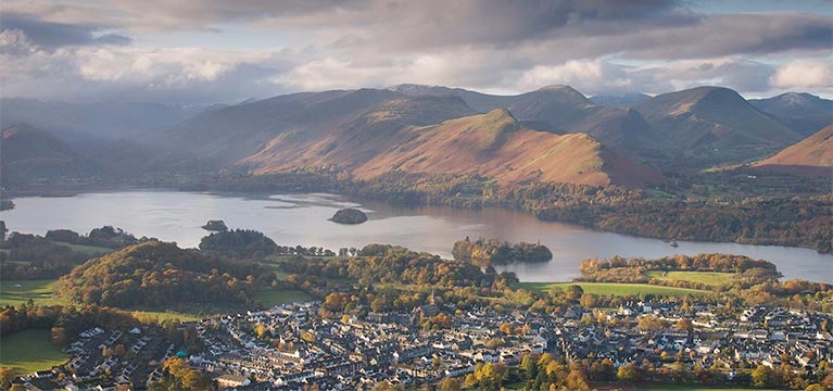 Looking down at the town of Keswick on the edge of Derwentwater