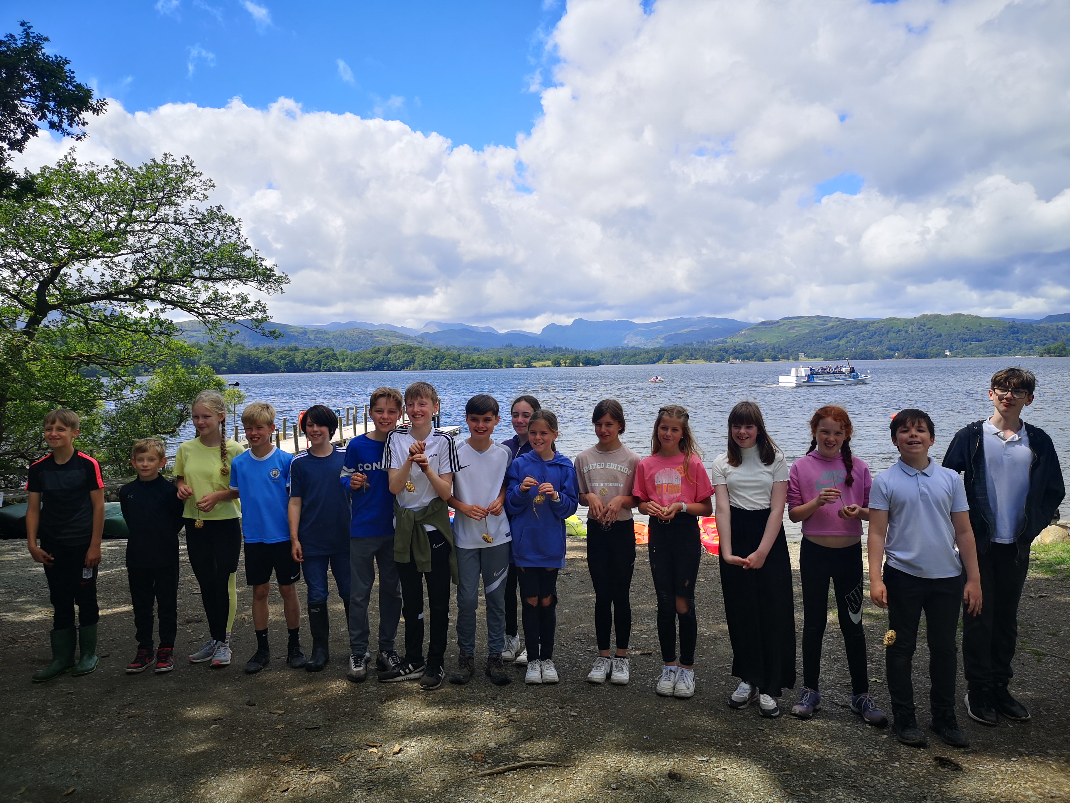 St. Catherine's CoE Year 5/6 in front of Lake Windermere, taking part in the Explore & Restore nature days
