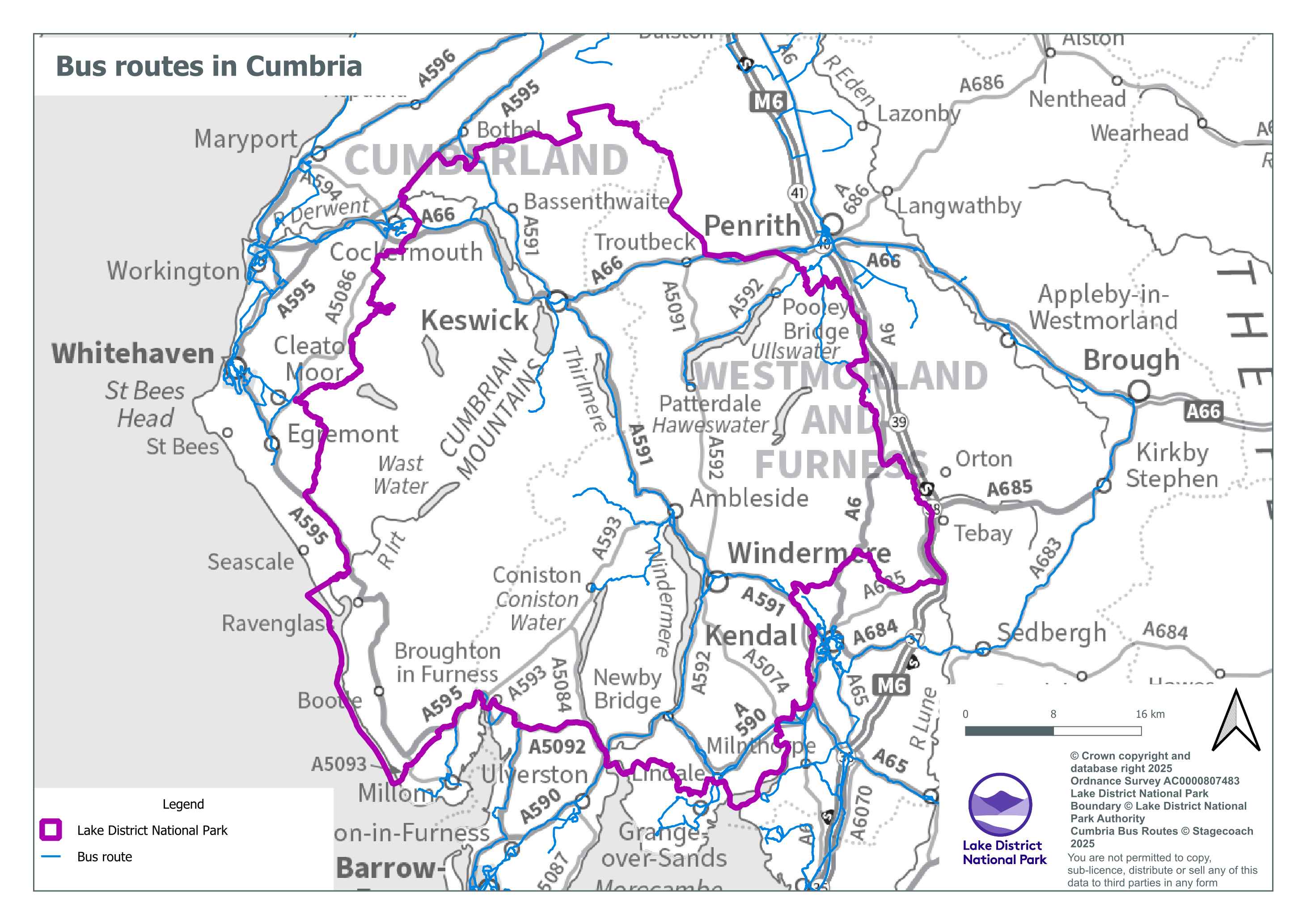 Map showing Cumbria Bus Routes