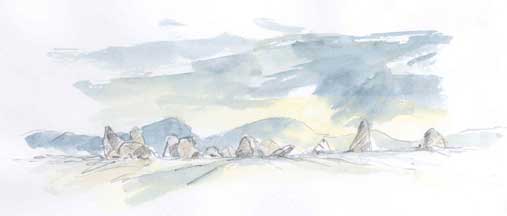 Watercolour of Castlerigg Stone Circle copyright Sue Thompson