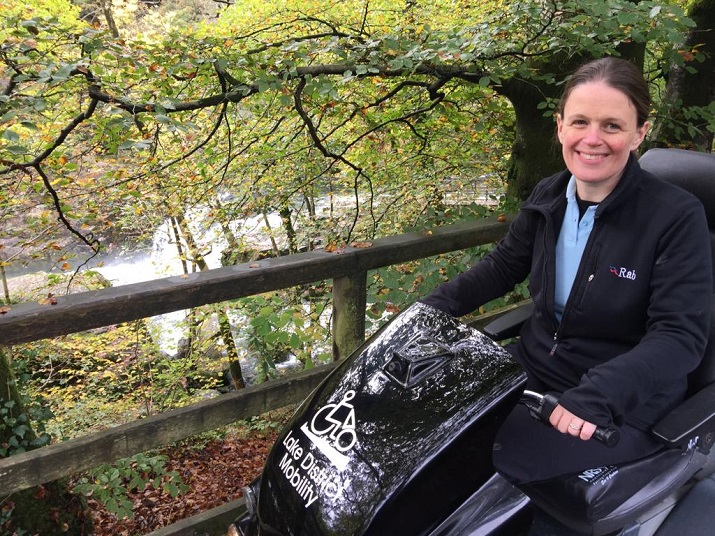 Lake District Mobility's Julia Walker at the Skelwith Force Miles without Stiles route 