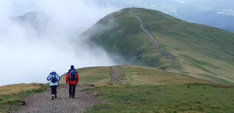 Walkers in low cloud Fairfield to Great Rigg copyright Michael Turner