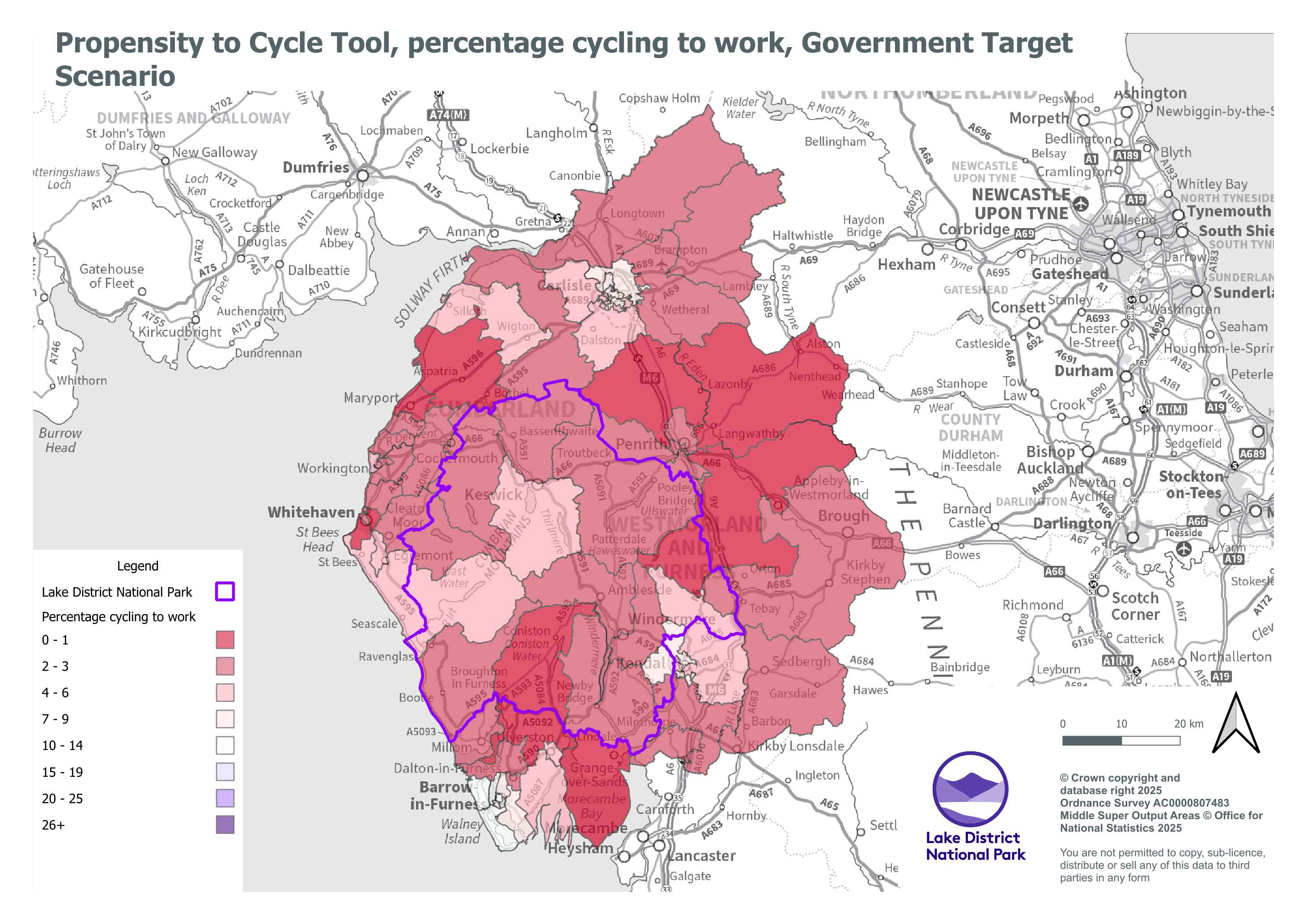 A map showing the Propensity to Cycle Tool Government Target