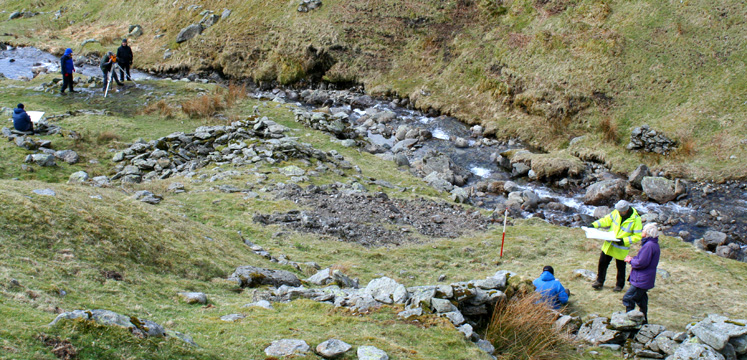 Volunteers surveying Greenhead Gill mine copyright Oxford Archaeology North