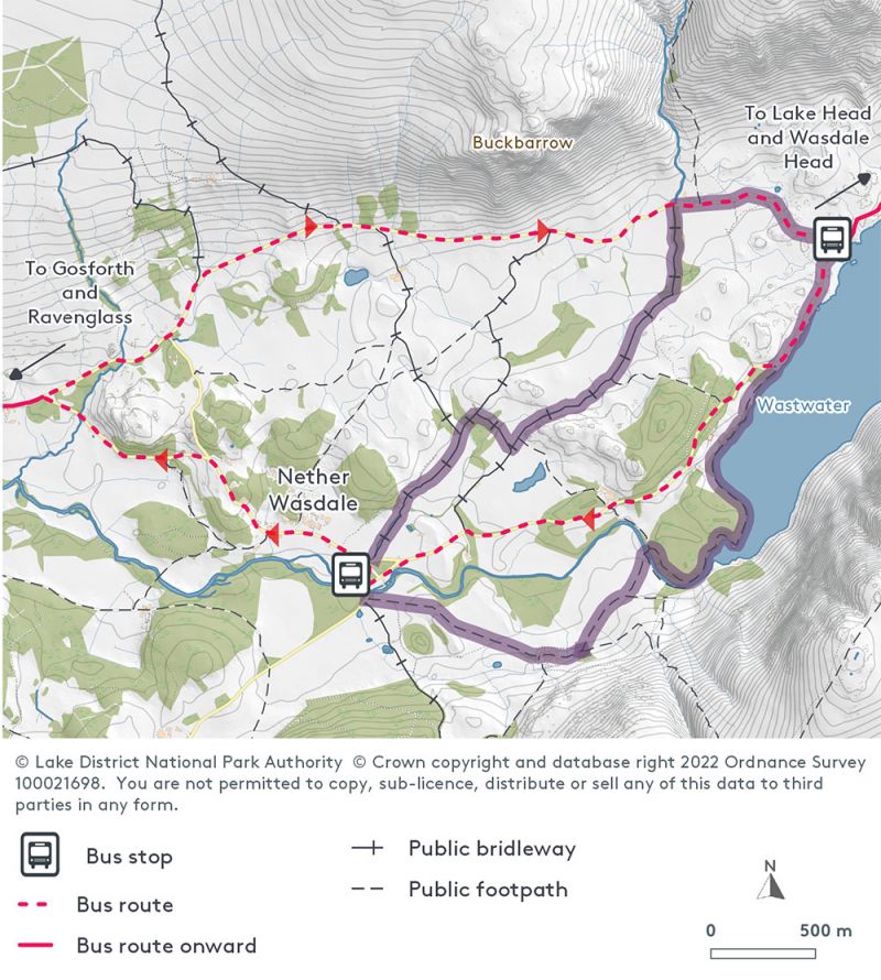 Map of Wasdale showing the shuttlebus route