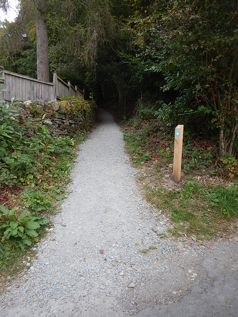 The accessible gravel path to the left.