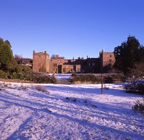 Muncaster Castle in deep snow 