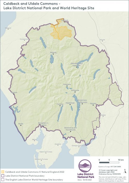 Map showing the Lake District National Park Boundary and the area of Commons