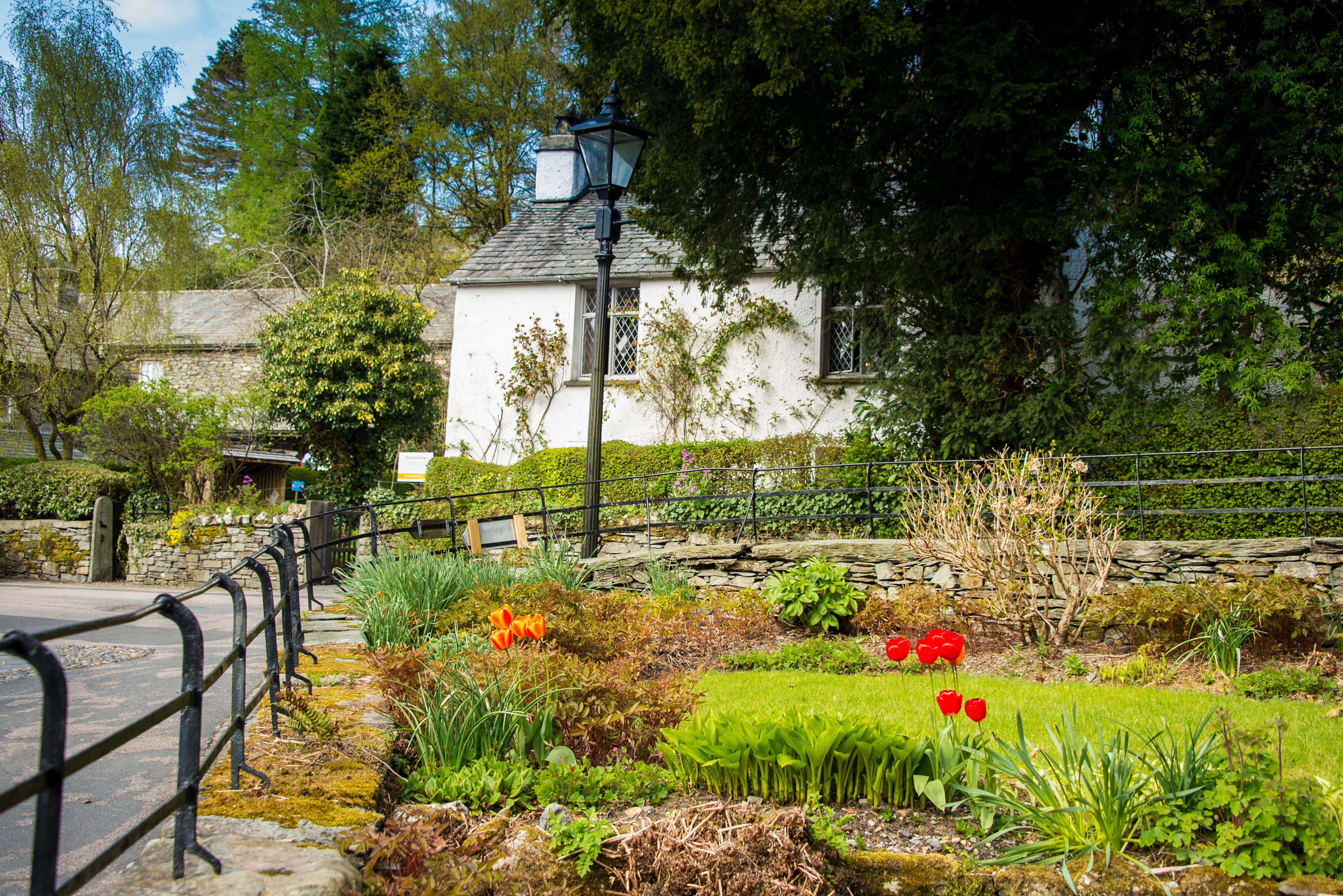 A whitewashed stone cottage