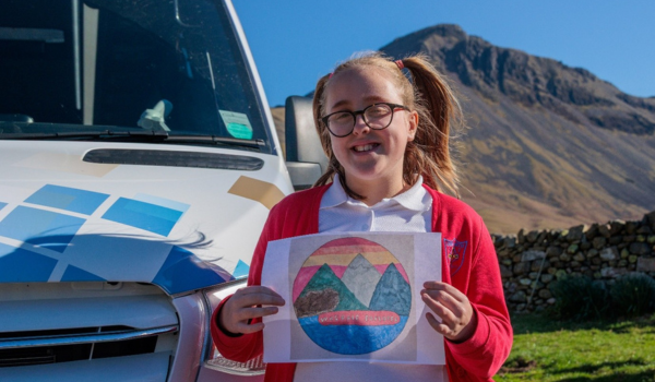 Jessica, year six pupil at Gosforth C of E Primary School, with her winning design. 