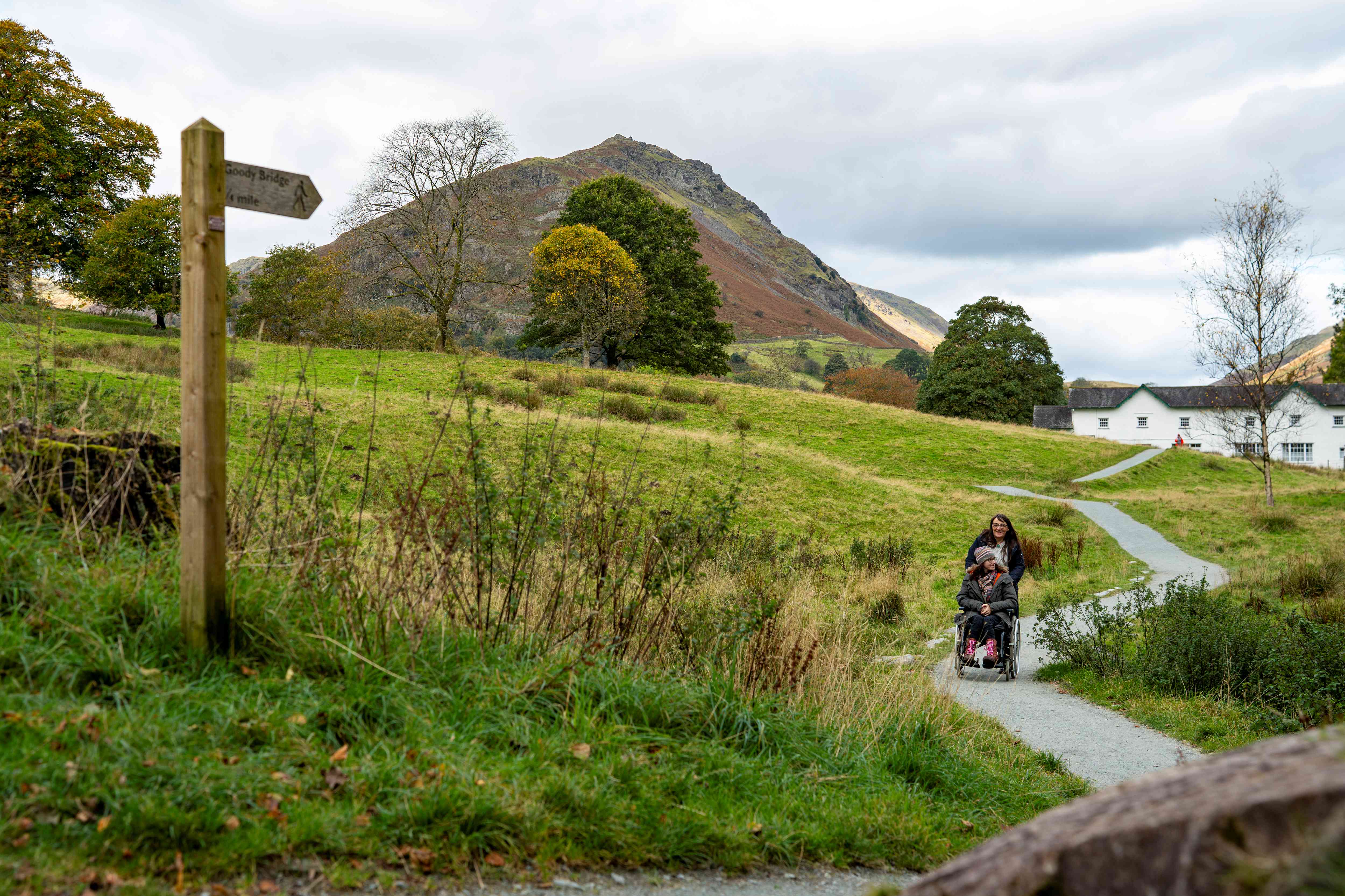 A wheelchair user on the Grasmere Jubilee Miles Without Stiles route