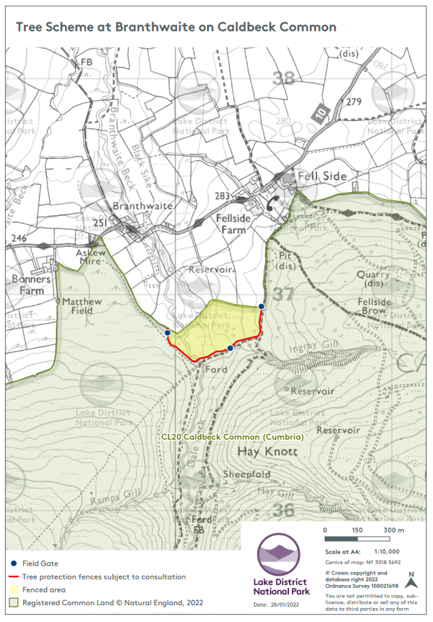 Map of the Branthwaite area showing common fencing