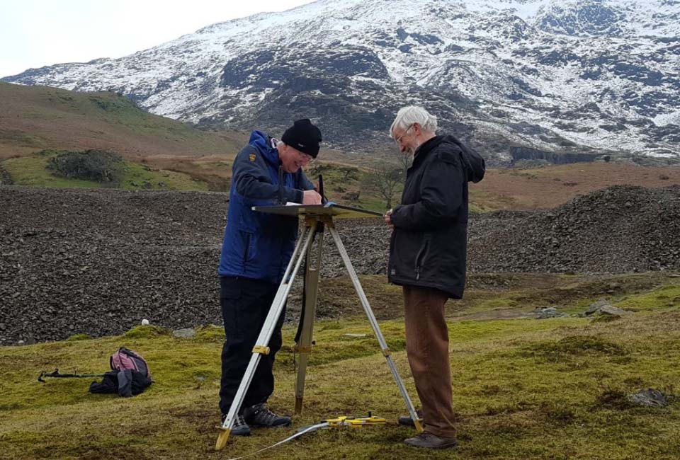 Volunteers surveying at Low Bonsor Mill, Coniston