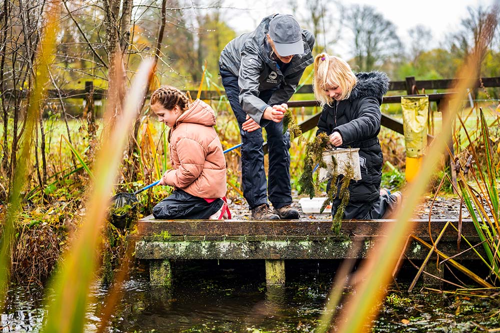 Children examining nets during a pond dipping lesson at Brockhole