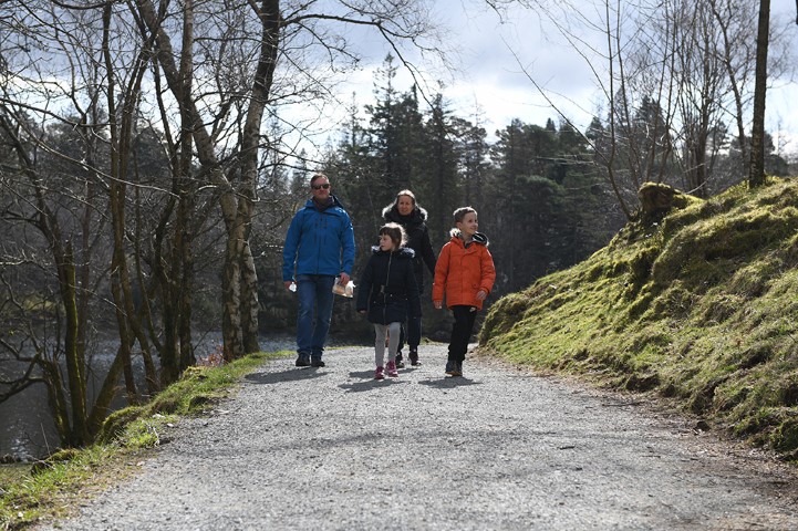 Family with two young children walking in the Lake District.