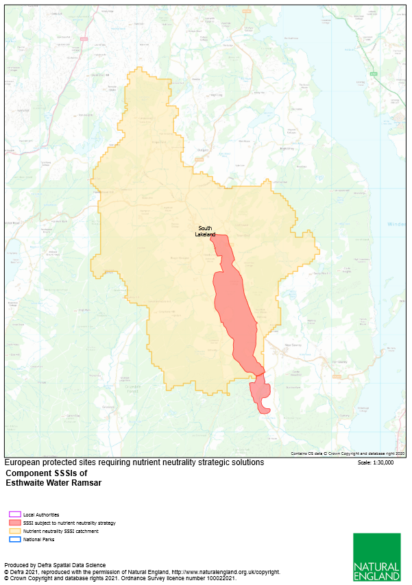 Map showing Esthwaite Water Ramsar