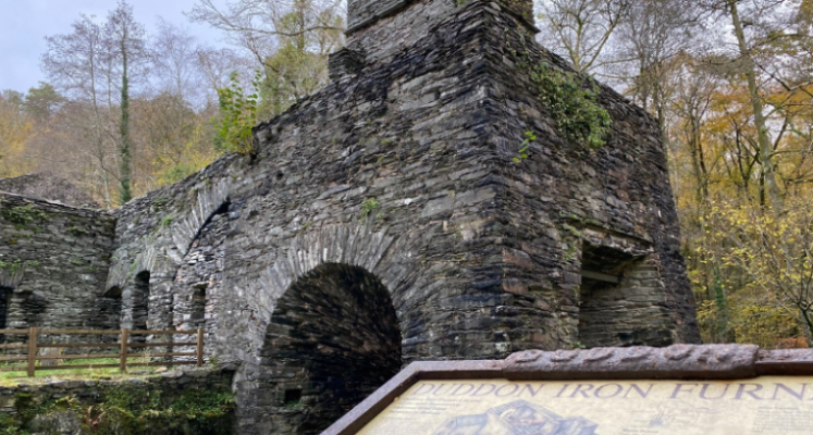 Duddon Iron funace from the outside, a stone building with a sign