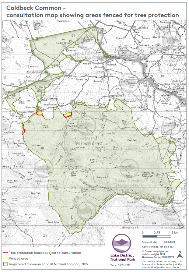 Map of Caldbeck Common showing fenced areas