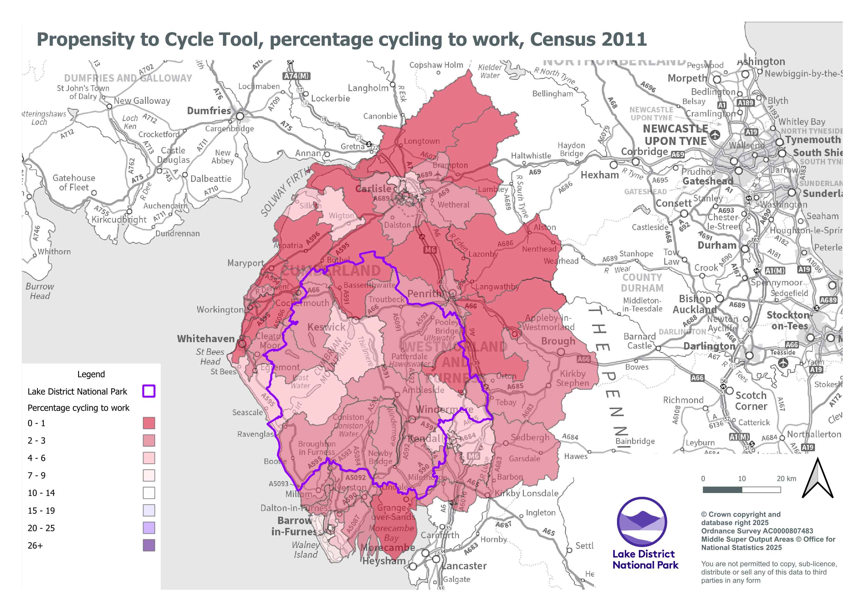 A map showing the Propensity to Cycle Tool Census 2011
