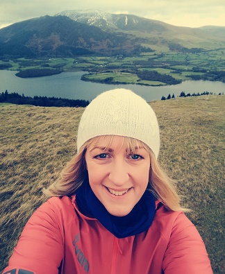 Selfie of Woman on her run in the Lake District fells.