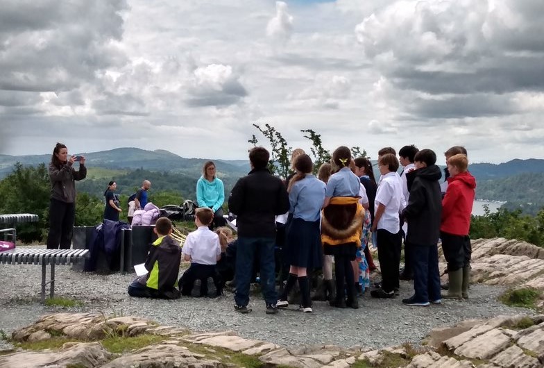 Students from Walney School in outdoor lesson on Orrest Head