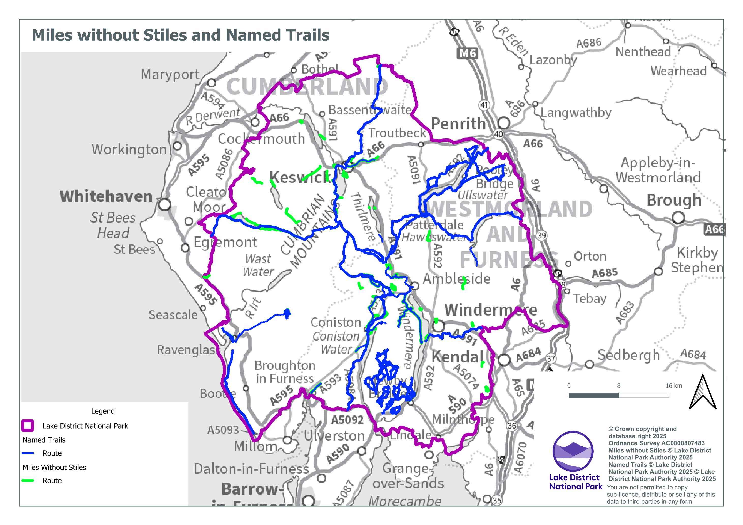Map showing Miles without Stiles and Named Trails