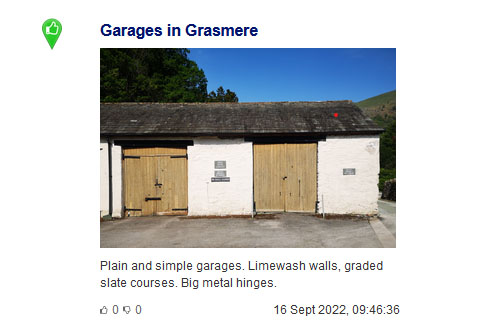A place pin with a picture of garages and a comment