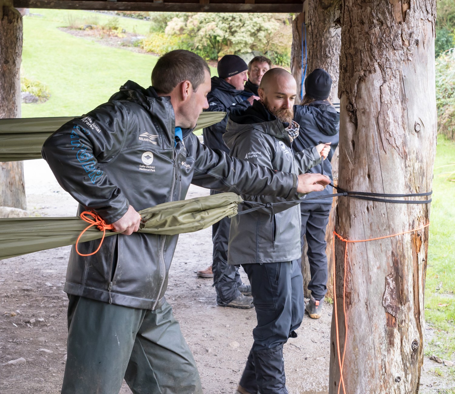 Staff learning bushcraft at Brockhole