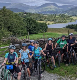 Group bike photo in the Lake District