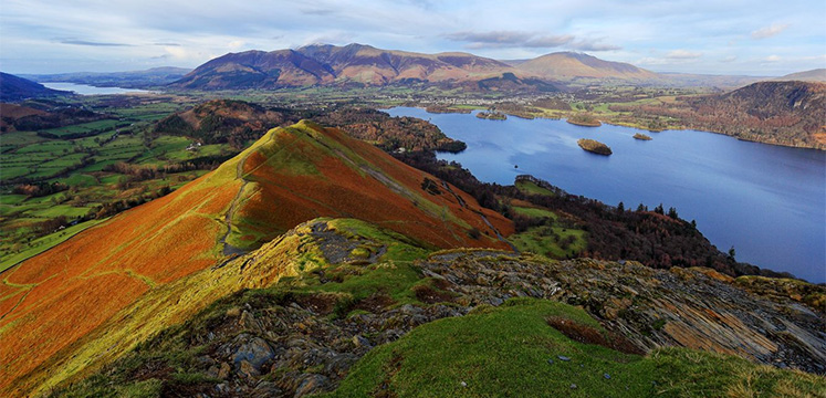 The view from the summit of Catbells across Derwentwater to Keswick