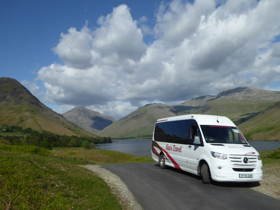 Mini bus pictured in front of Wast Water